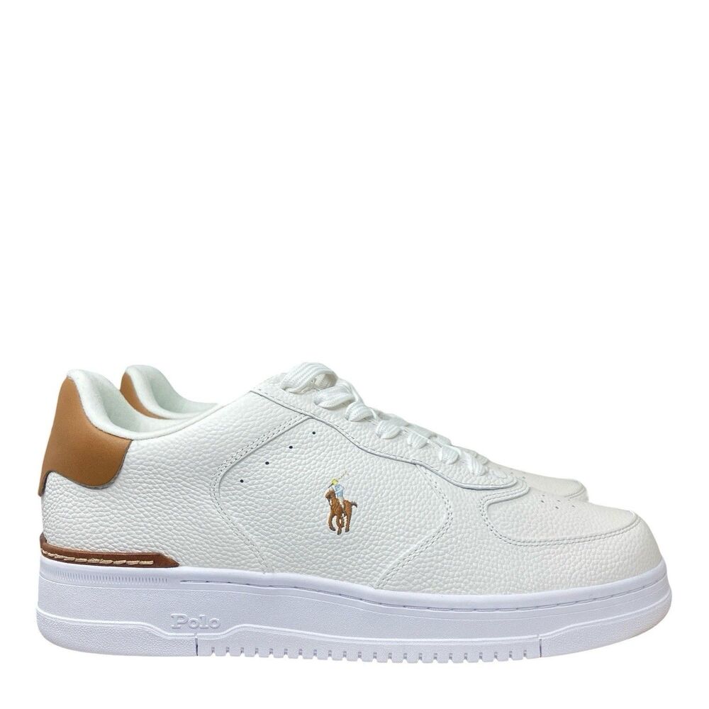 Polo Ralph Lauren Sneakers Womens 11.5 White/Tan Tumbled Leather Masters Court